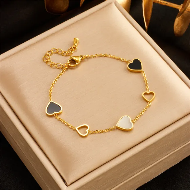 Minority Design Black And White Openwork Love Titanium Steel Chain Simple Bracelet Gold - Shop at LoveMi
