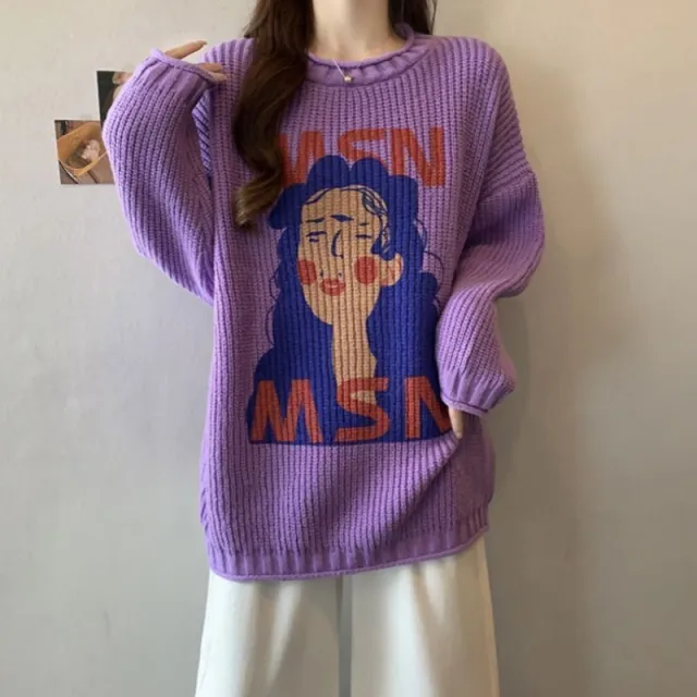 Brand Loose Sweater Coat Top Purple - Shop at LoveMi