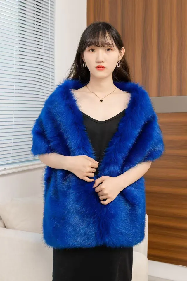 Women's Big Fur Collar Scarf Shawl Blue - Shop at LoveMi