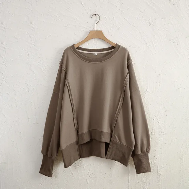 Female Loose And Irregular Niche Sweater Top Dark Khaki - Shop at LoveMi