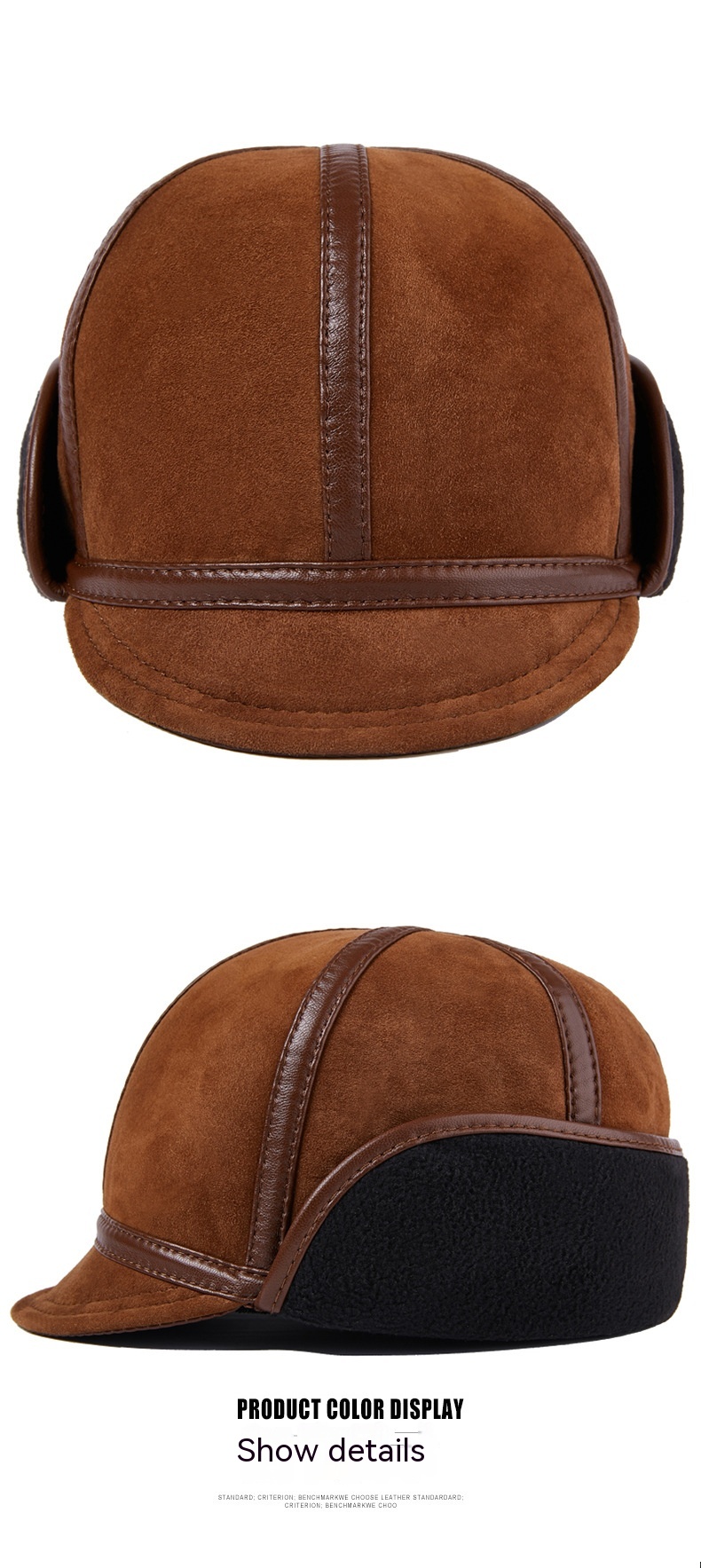 Casual Leather Men's Winter Sheepskin Velvet Thermal Outdoor Hat — foto 3