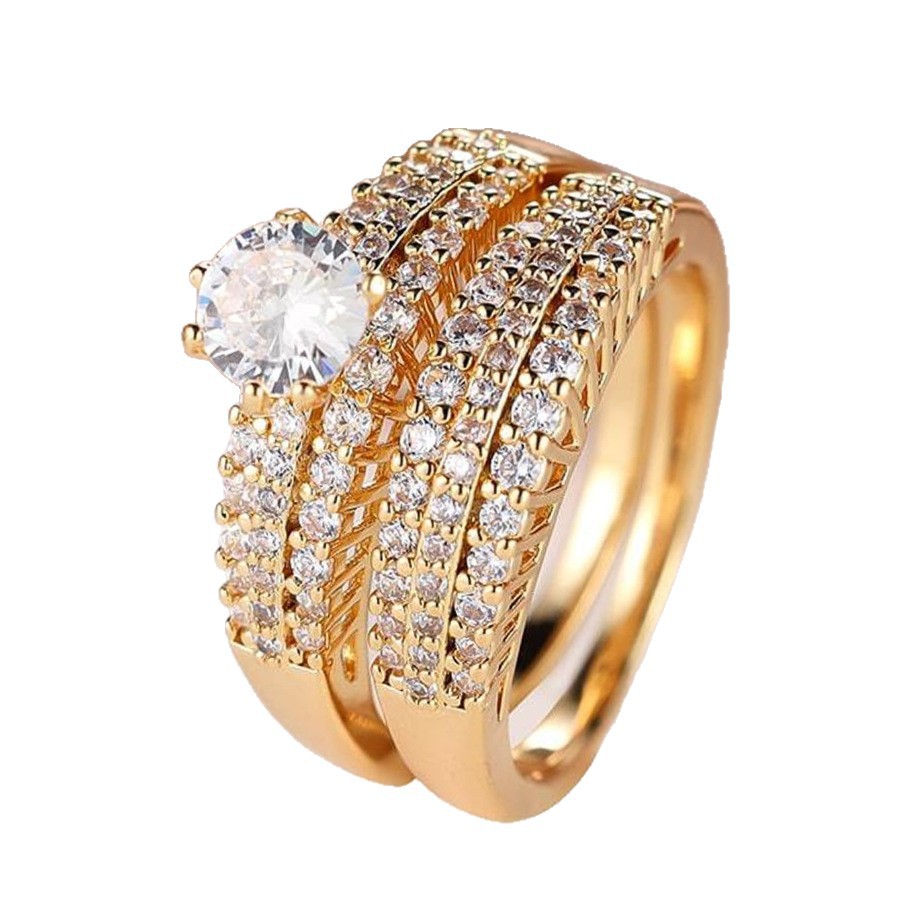 Fashionable Couple Double-Layer Zircon Ring Set
