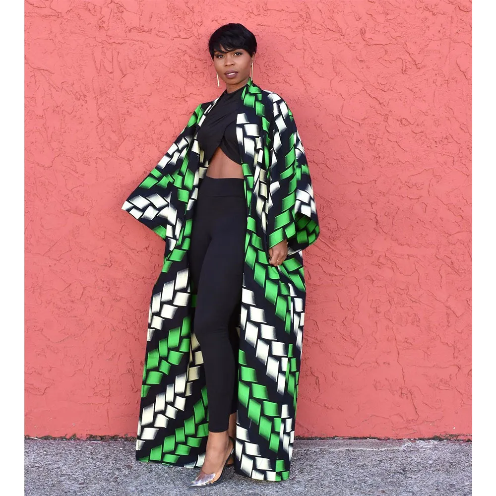 Fashion Temperament Plus Size All-matching Long Loose Printed Cardigan Jacket - White And Green Plaid