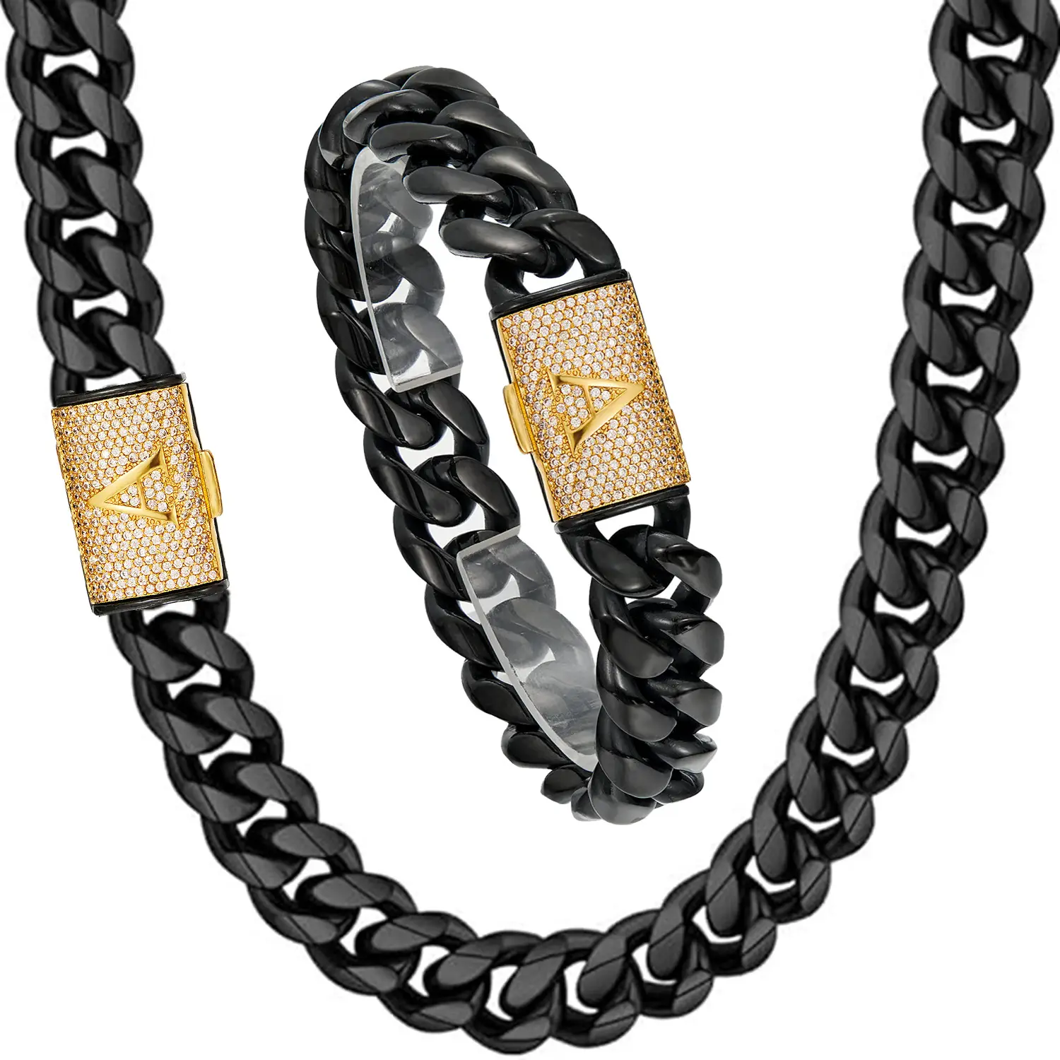 English Letter Flip Drill Buckle Cuban Bracelet