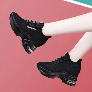 Height Increasing Insole Women's Fly Woven Mesh Sports Leisure Air Cushion Dad Shoes - Black