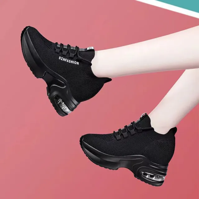 Height Increasing Insole Women's Fly Woven Mesh Sports Leisure Air Cushion Dad Shoes Black - Shop at LoveMi