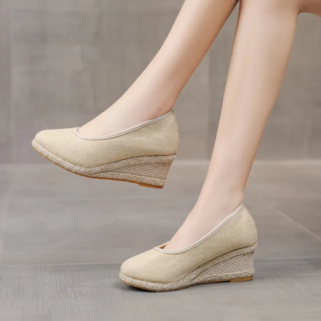 Fashion Breathable Low cut Linen High Heel Pumps Rice 40 - Shop at LoveMi
