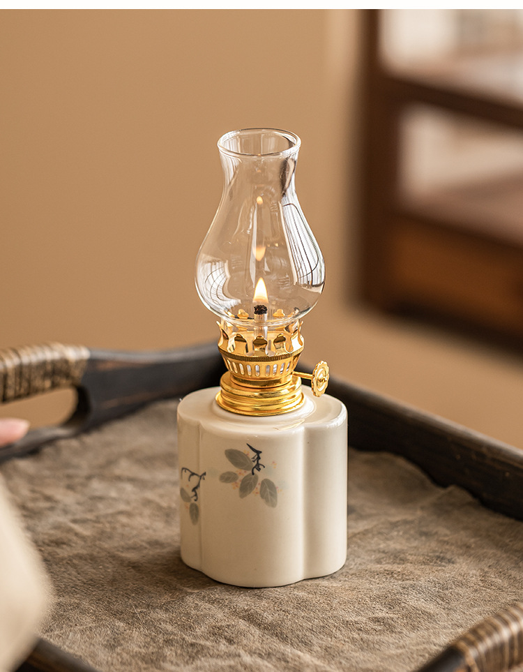 Title 4, Hand-painted Flower Retro Kerosene Lamp Ceramic...