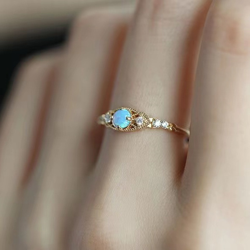Retro Colorful Opal Copper Gold-plated Ring
