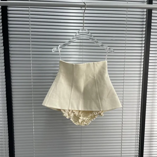 A Type Embroidered Mini Culottes High Waist Inner Wear Miniskirt Beige - Shop at LoveMi
