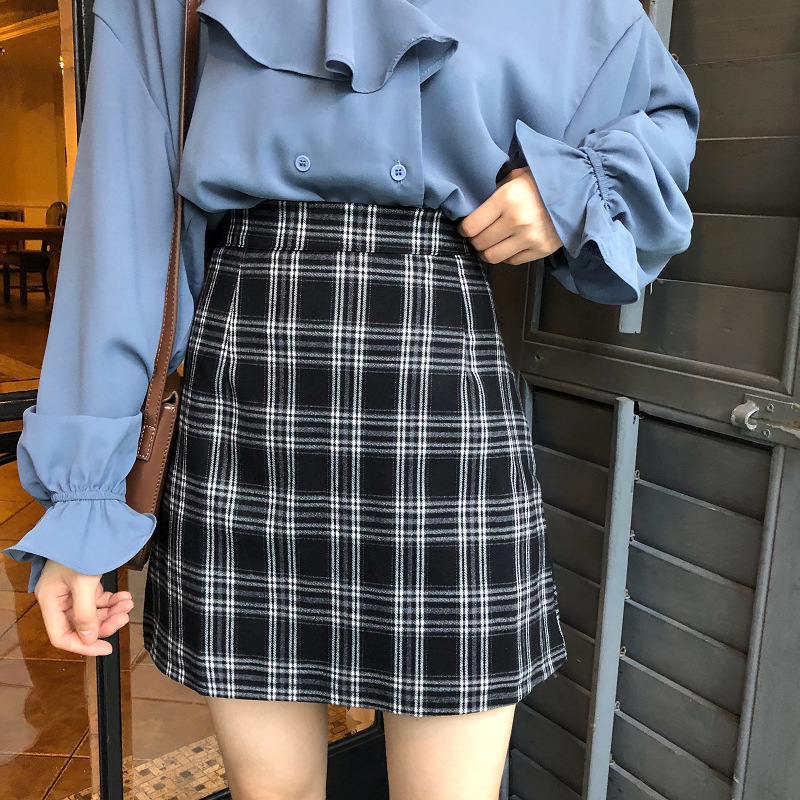 Hip Skirt High Waist Plus Size Plaid Short Skirt For Women Black - Shop at LoveMi