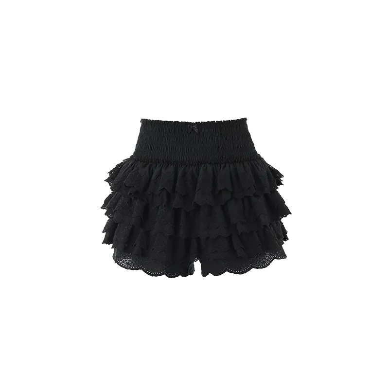 Lace Cake Short All-matching Skirt - Black