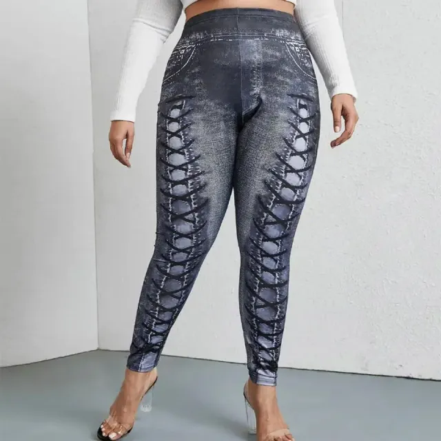 Women's Faux Denim Printed Comfort And Casual Leggings Plus Size - Shop at LoveMi