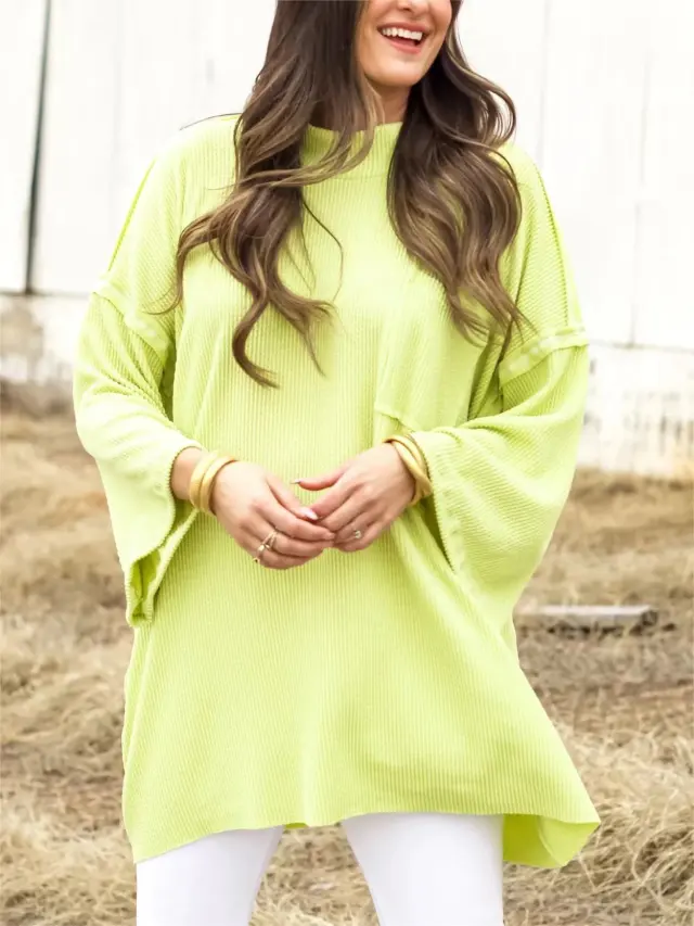 Women's Loose Casual Long Sleeves T shirt Yellow - Shop at LoveMi
