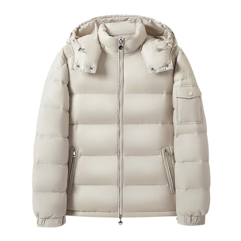 Warm Men's And Women's Glossy Hooded Jacket - White