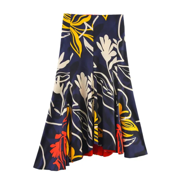 Loose Casual Ethnic Style Flower Printed Skirt Picture Color M - Shop at LoveMi