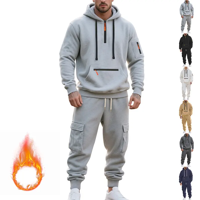 Men's Loose Sports and Leisure Suit Sweater Fleece-lined Hoodie