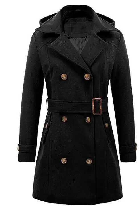 Women's Woolen Hooded Plus Size Coat Black - Shop at LoveMi