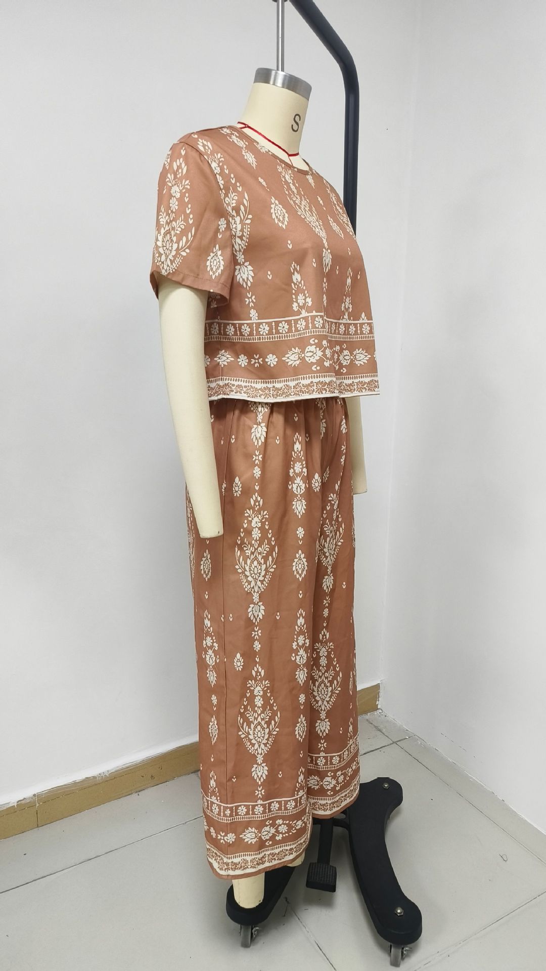 Women's Ethnic Print Set in Apricot – three-quarter sleeve style
