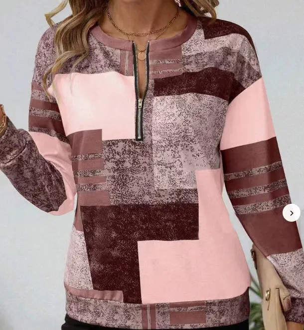 Round Neck Half Zipper Casual Style Polo Shirt Irregular Geometric Top - Wf05Wf05Zn241212Y003-S