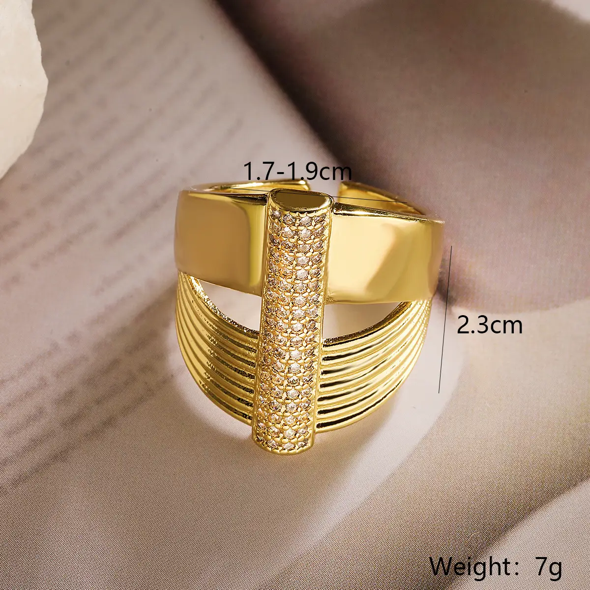 Simple Personality Copper Plating 18K Gold Open-end Zircon Ring
