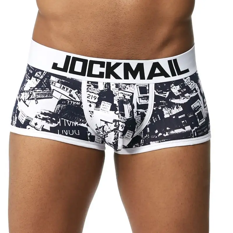 Men's Leaf Print Cotton Low Waist Boxer Briefs