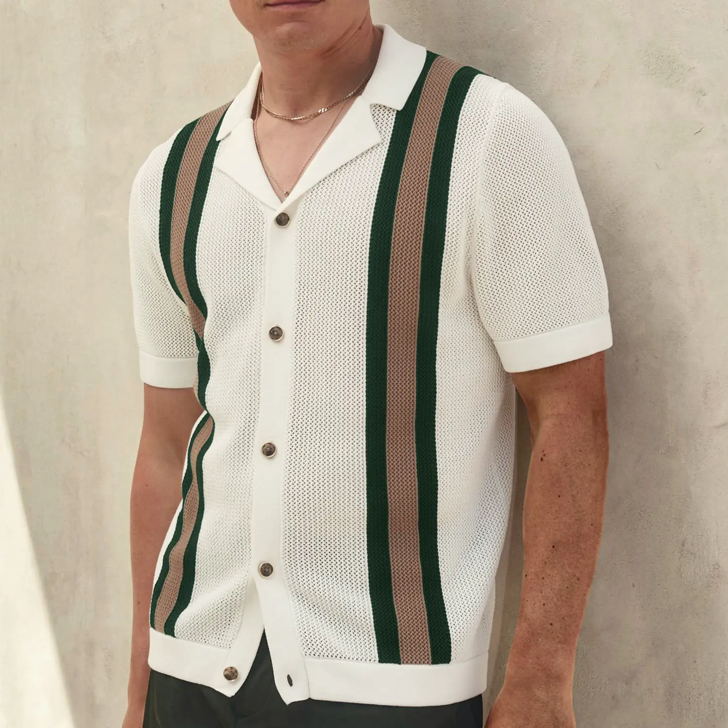Men's Fashion Cuban Collar Short Sleeve Knitted