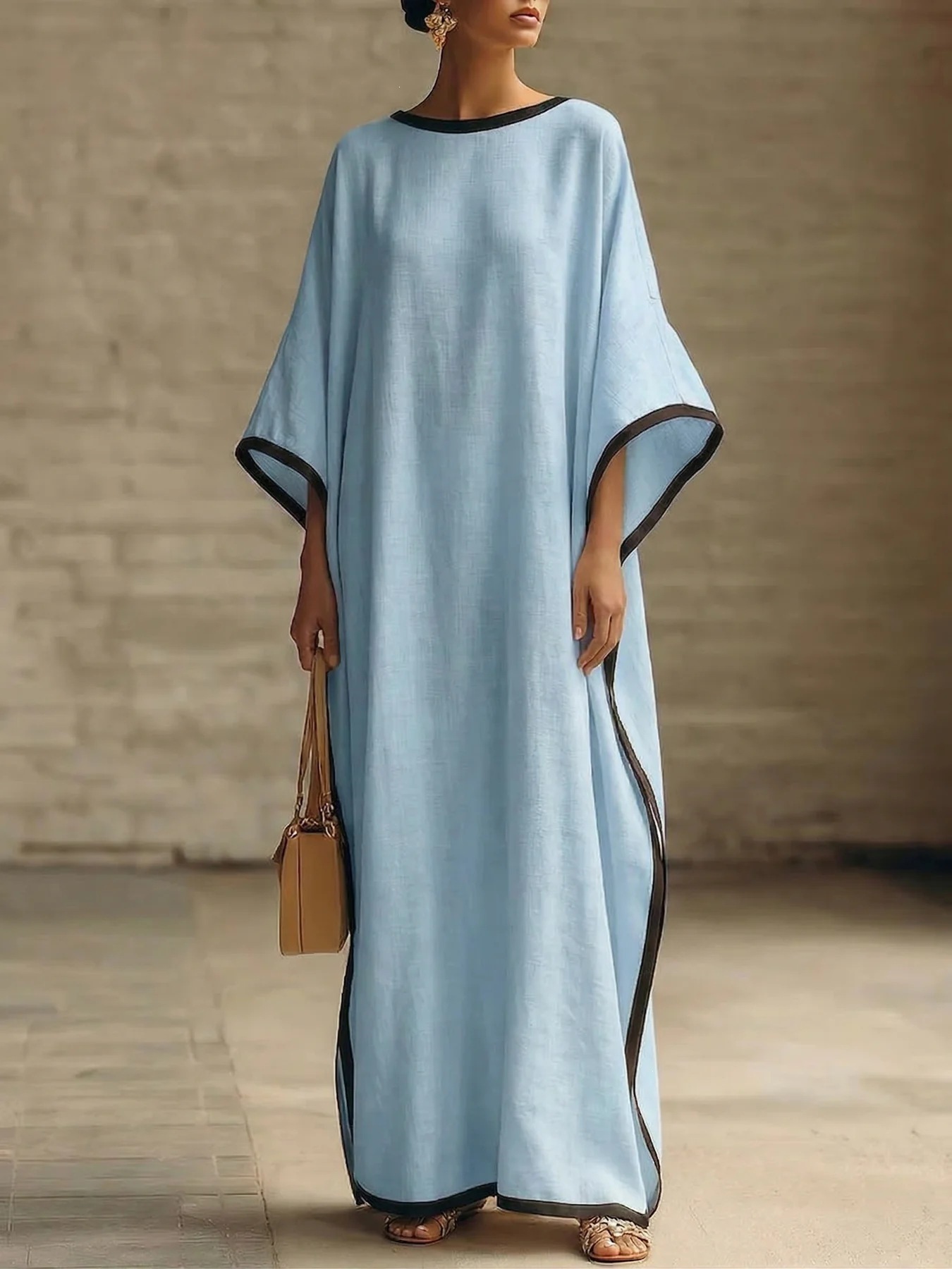 Womens Retro Solid-color Loose-fit Casual Dress