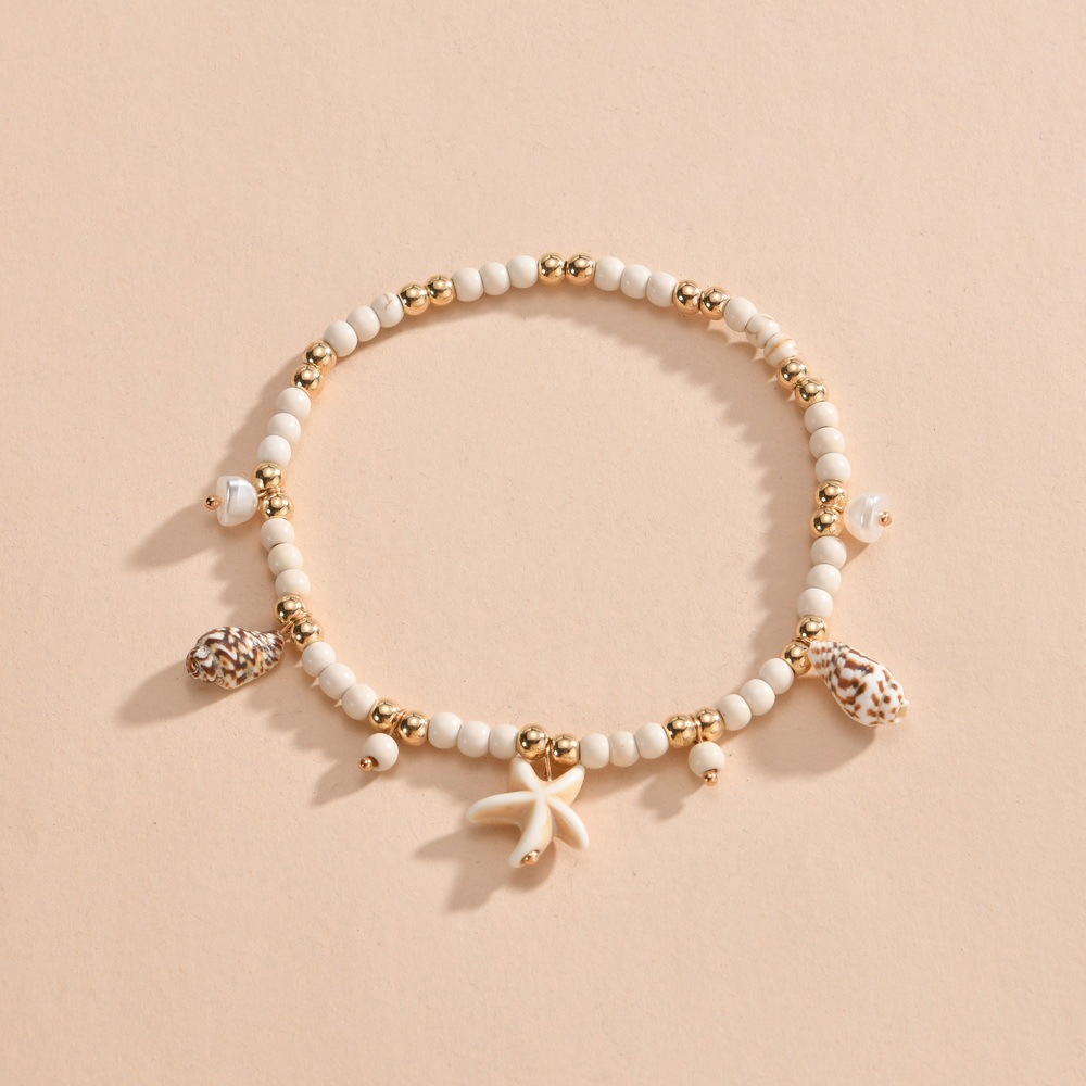 Fashion Ocean Style Starfish Conch Turquoise Woven Anklet 4