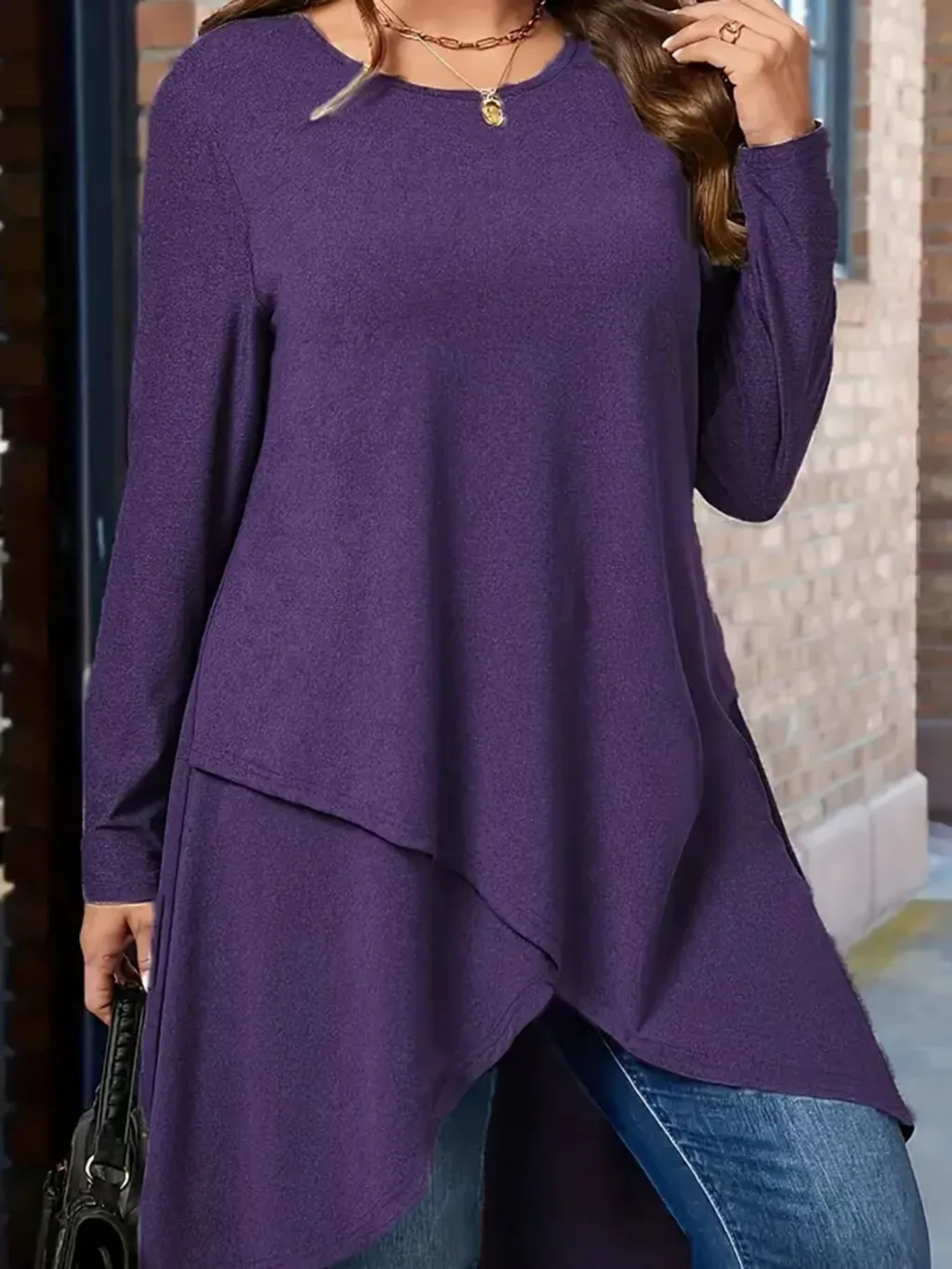 Plus Size Women's Autumn And Winter New Casual Loose Long Sleeves Outerwear Top - Purple