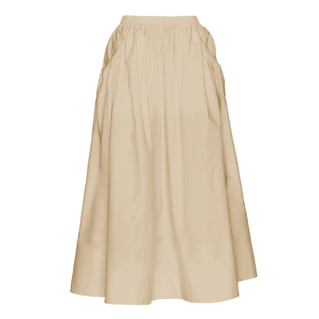 Women's Pocket Skirt Fashion Cotton Linen High Waist - Champagne-M