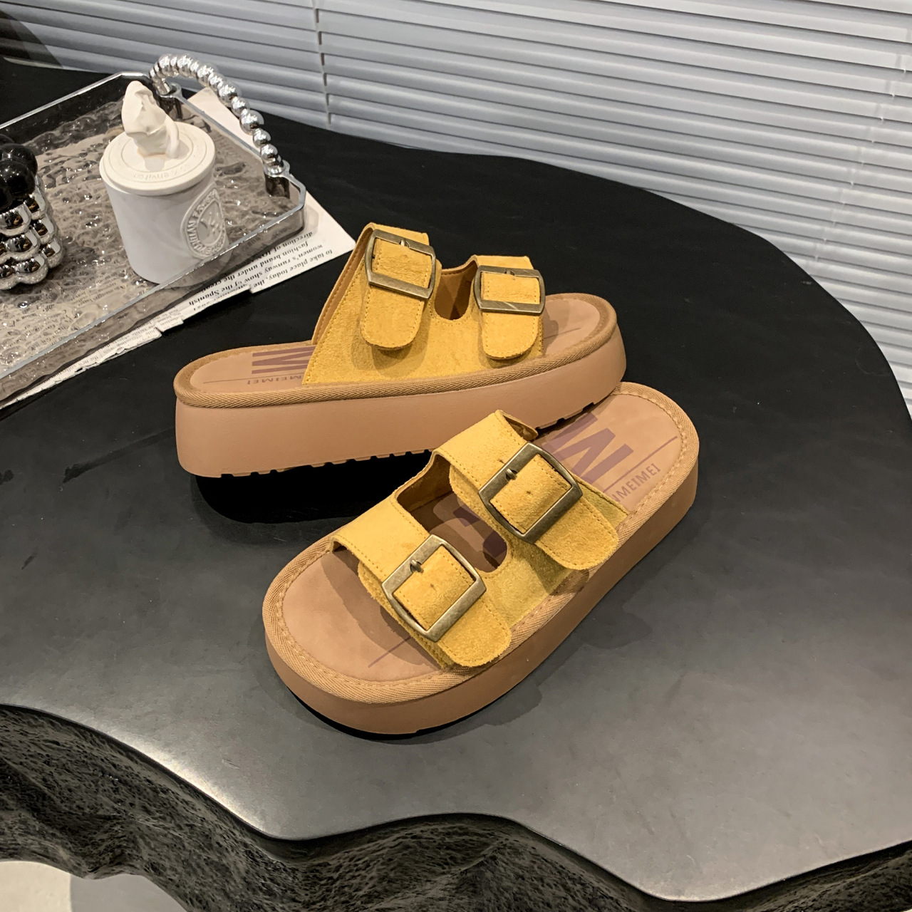 Womens Thick-soled Slip-on Sandals With Velcro Straps