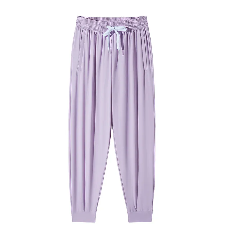 Ice Silk Sun-proof Trousers Women's Springsummer High Waist Drooping Loose Straight - Beam Light Purple