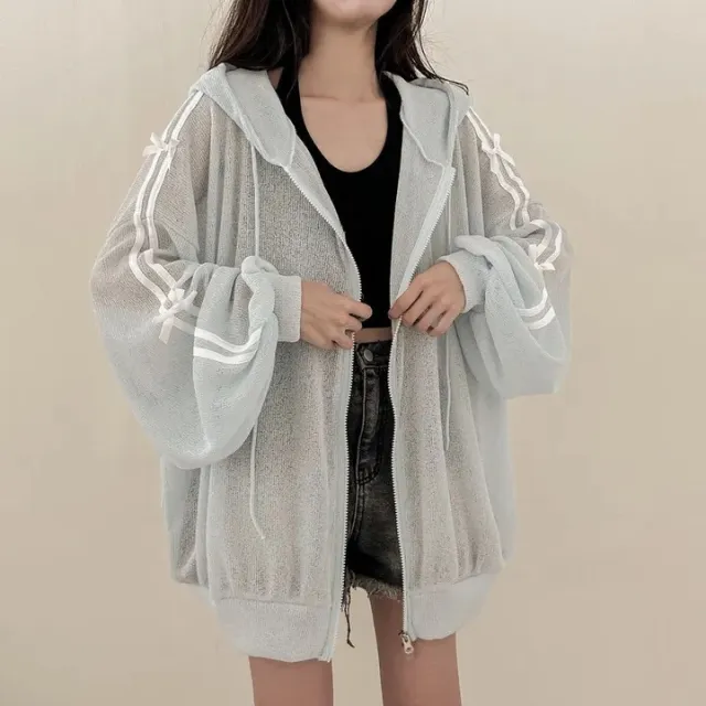 Loose Outer Shawl Air Conditioning Shirt Korean Style Linen Knitted Cardigan 309A Light Blue - Shop at LoveMi