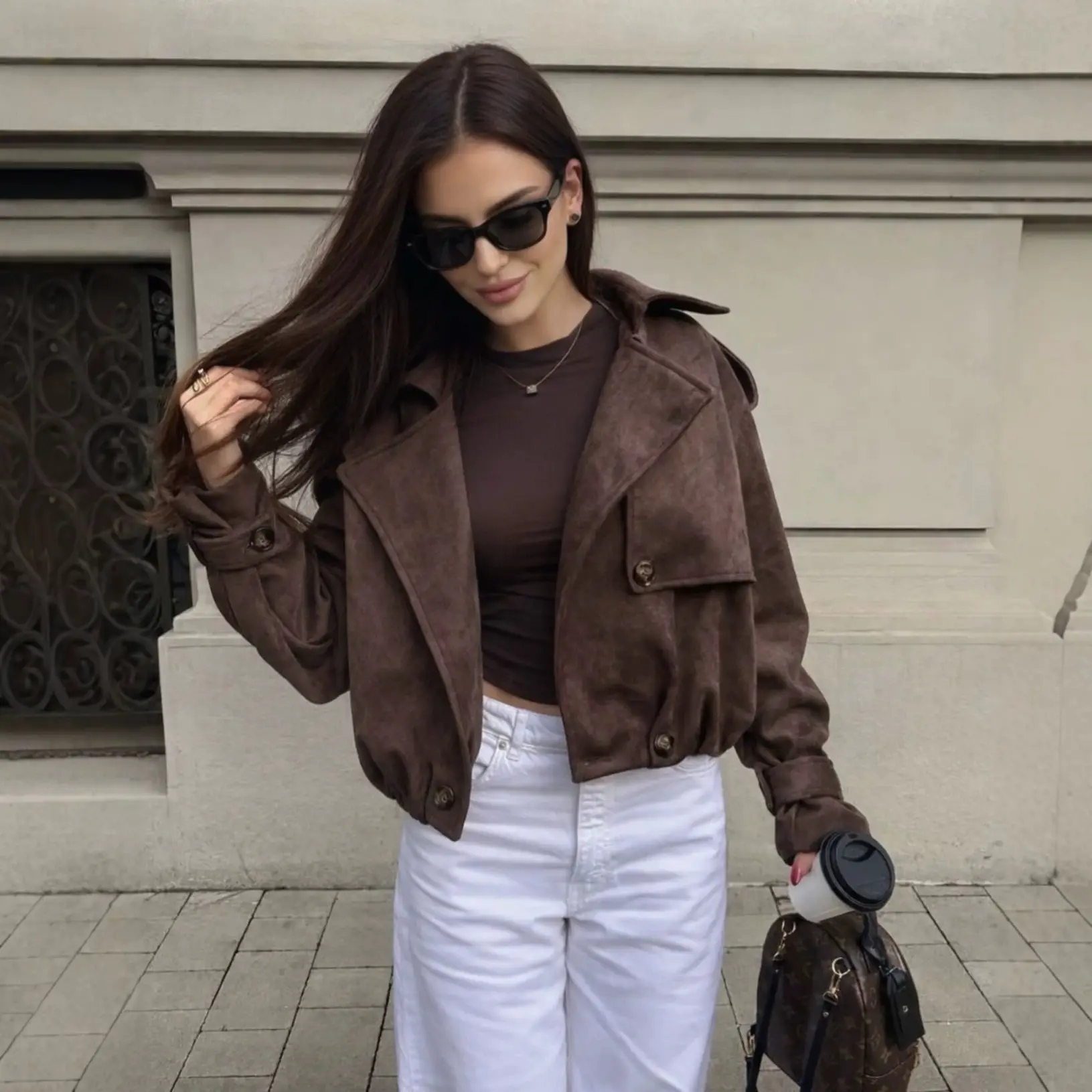 Womens Loose-fit Trench Coat, Retro Short Jacket
