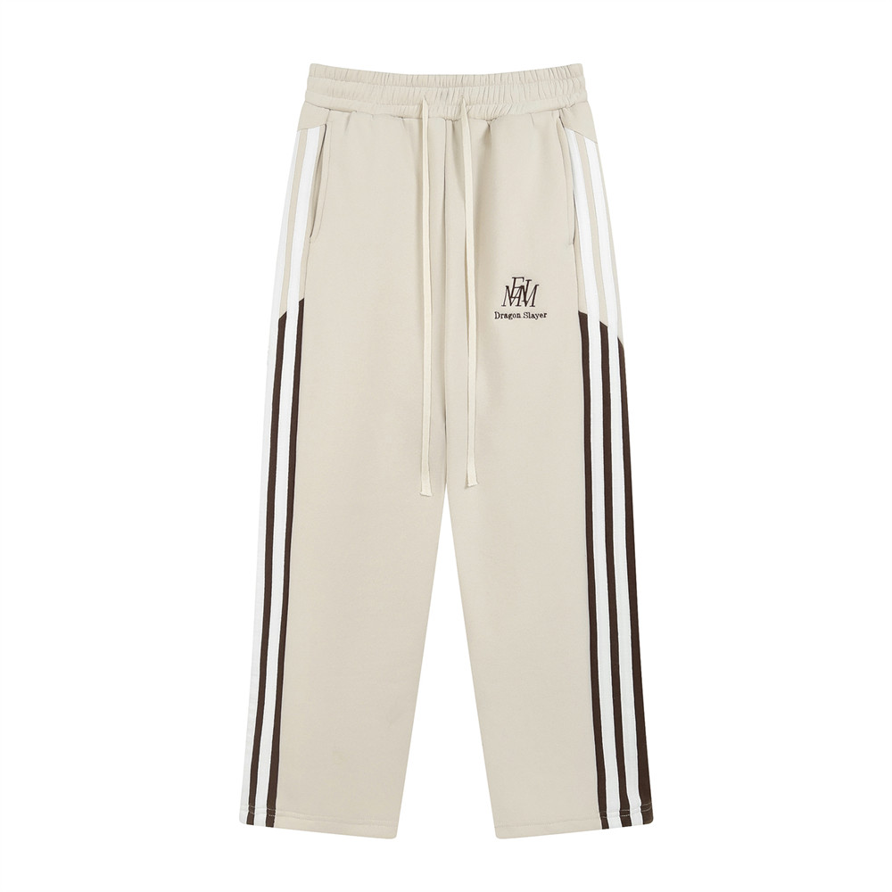 Men's Side Ribbon Matching Striped Loose Straight Pants - Image 19