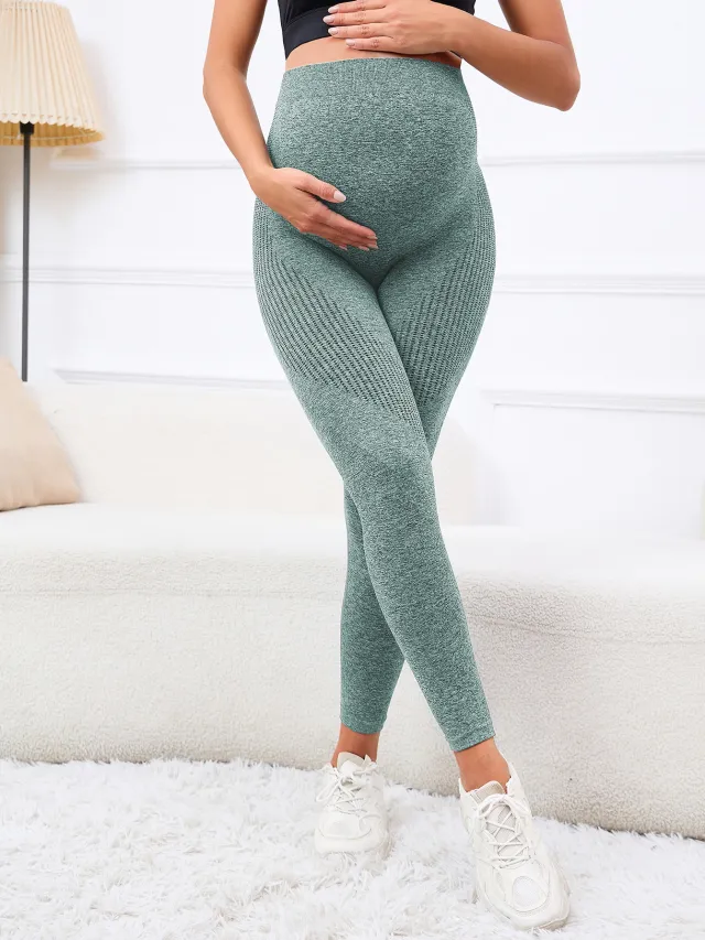 Three dimensional Belly Support High Waist Pregnancy Yoga Pants Green - Shop at LoveMi