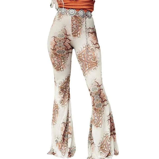 New Printed Women's Bell bottom Pants Fashionable All match Outer Wear Tight Wide Leg White - Shop at LoveMi