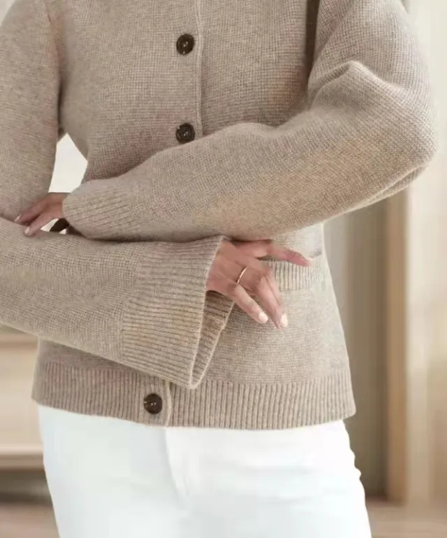 Knitted Cardigan Coat Women's Idle Style Waist Round Neck Sweater Autumn Winter Coat Taupe L - Shop at LoveMi