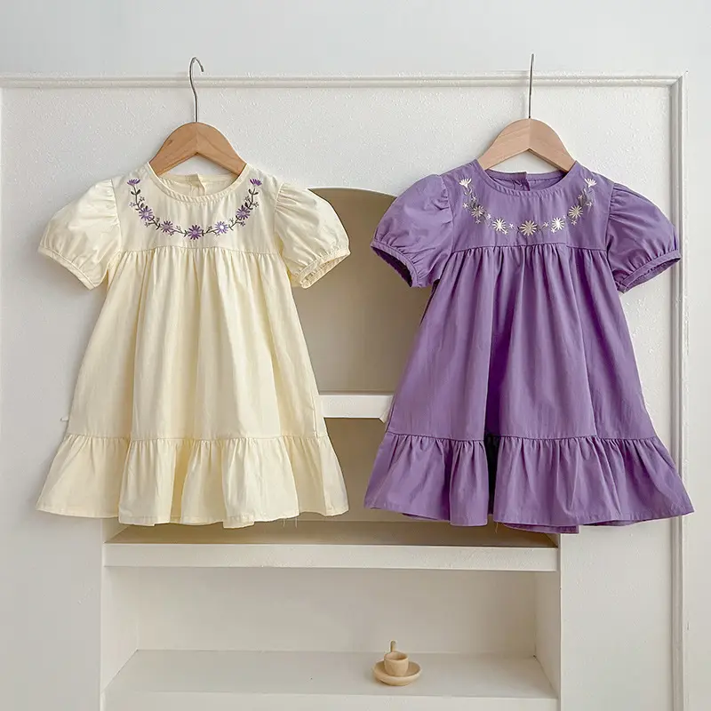 Little Girls Embroidered Flower Short-Sleeve Dress