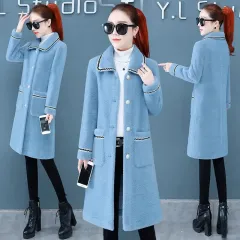 Women's Mid-length Faux Mink Fleece Coat - Blue - View 1