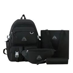 New Large Capacity School Bag Four-piece Backpack For Middle School Students - Black - View 1