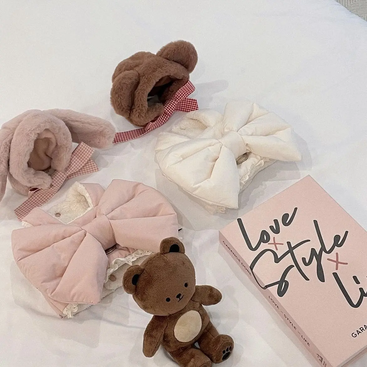 Cute Bow Autumn And Winter Plush Dog