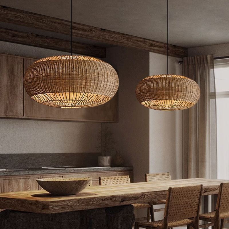 Rattan Pendant Lamp Vintage Japanese Wabi-sabi Style For A Guesthouse