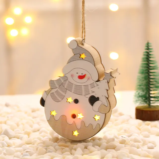 White Nordic Style Christmas Decoration Supplies Christmas Wooden Luminous Pendant Snowman Style - Shop at LoveMi