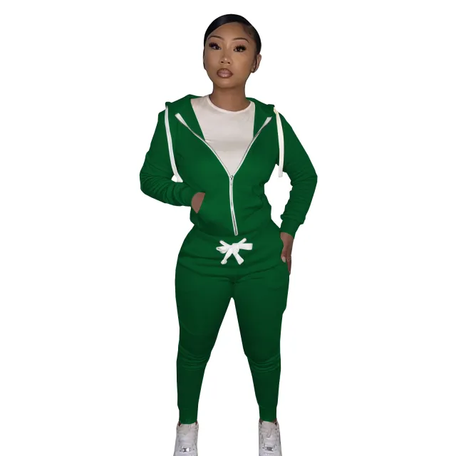 Brushed Hoody Sports Casual Two piece Suit Suit 2 Green - Shop at LoveMi