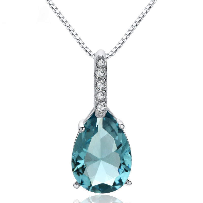 Blue Crystal Pendant Water-drop Pear-shaped Carat Necklace