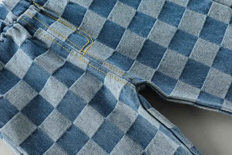 Plaid Double Pocket Lapel Long-sleeved Trousers Overalls Children's Suit