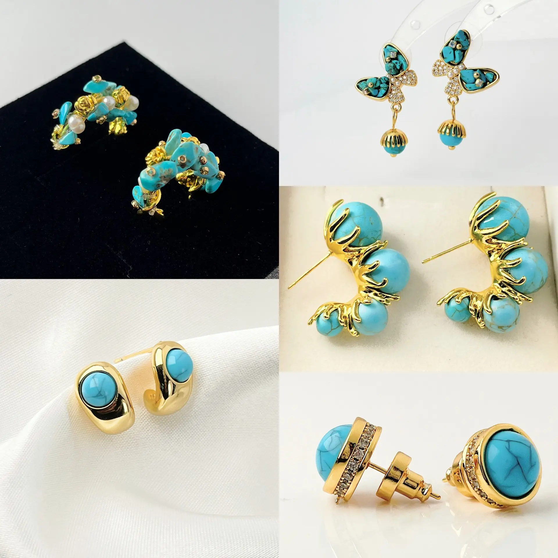 Mid-Period Natural Blue Turquoise Style Zircon Stud