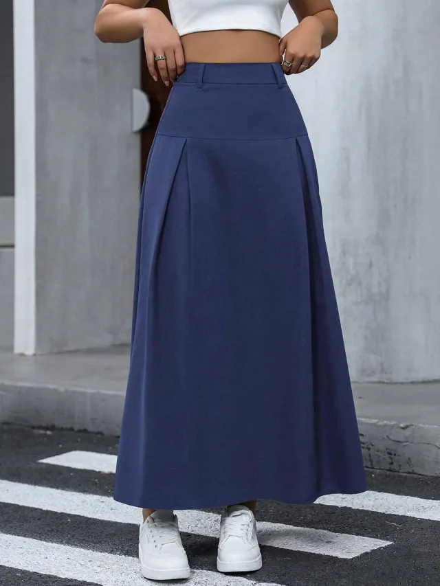 The New Casual Autumn A line Skirt Perfectly Showcases A Refined And Elegant Aura Blue - Shop at LoveMi